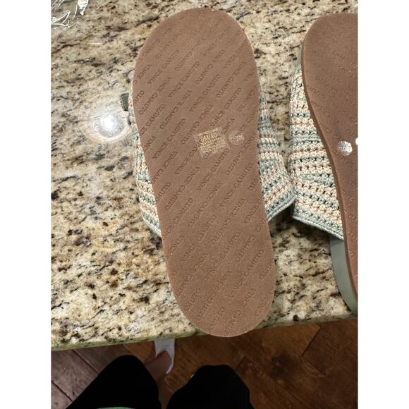 Vince Camuto Women's Sage Green Crochet Double Strap Slide Sandals Buckle Size 9 - Picture 8 of 9